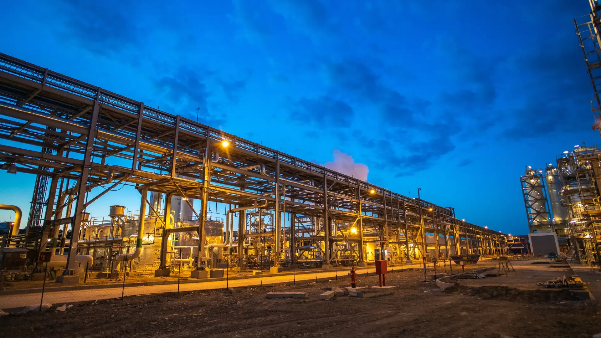 2CENSOR industrial mineral processing plant at dusk